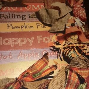 WREATH Autumn Falling Leaves Pumpkin Pie Happy Fall Hot Apple Cider FINAL SALE